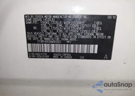 2010 Toyota Rav4 from USA, damaged, VIN 2T3BF4DV2AW081603